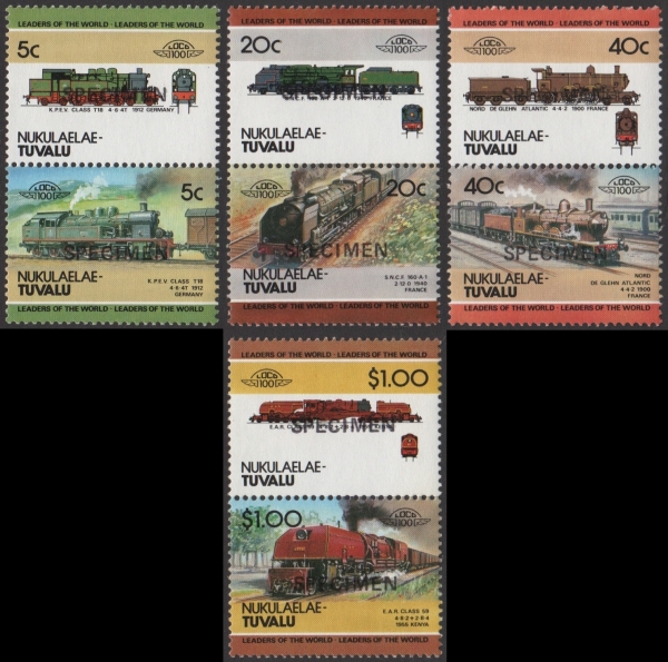 1984 Nukulaelae Leaders of the World, Locomotives (2nd series) SPECIMEN overprinted Stamps