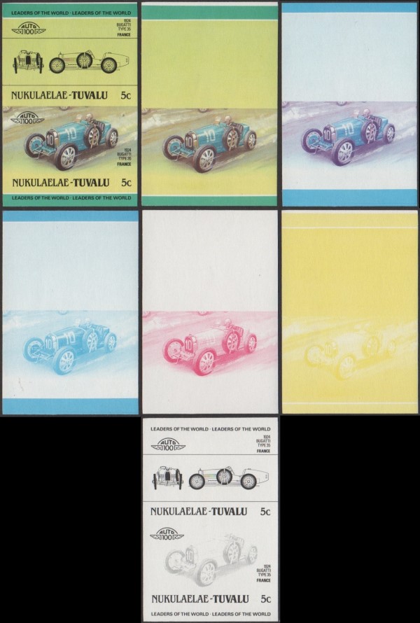 1985 Nukulaelae Leaders of the World, Automobiles (1st series) Progressive Color Proofs