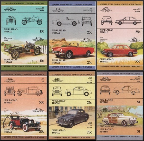 1985 Nukulaelae Leaders of the World, Automobiles (2nd series) Imperforate Stamps