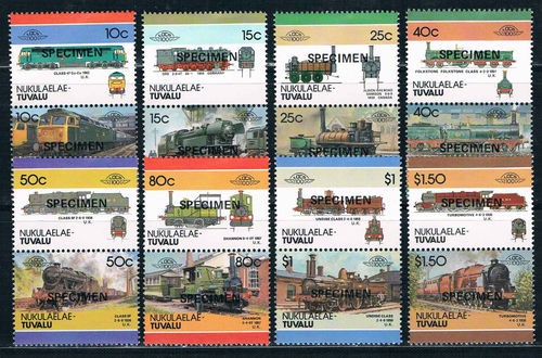 1986 Nukulaelae Leaders of the World, Locomotives (4th series) SPECIMEN Overprinted Stamps