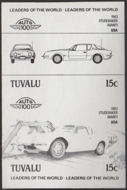 Tuvalu 1st Series 15c 1963 Studebaker Avanti Automobile Stamp Black Stage Color Proof