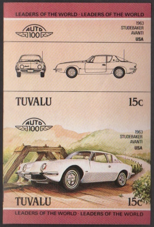 Tuvalu 1st Series 15c 1963 Studebaker Avanti Automobile Stamp Final Stage Color Proof