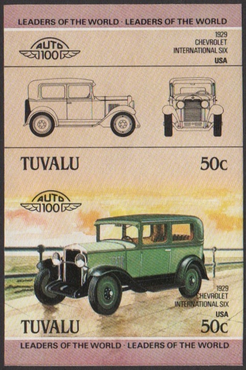 Tuvalu 1st Series 50c 1929 Chevrolet International Six Automobile Stamp Final Stage Color Proof
