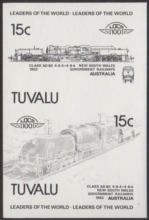 Tuvalu 1st Series 15c 1952 Class AD 60 4-8-4+4-8-4 New South Wales Government Railways Locomotive Stamp Black Stage Color Proof