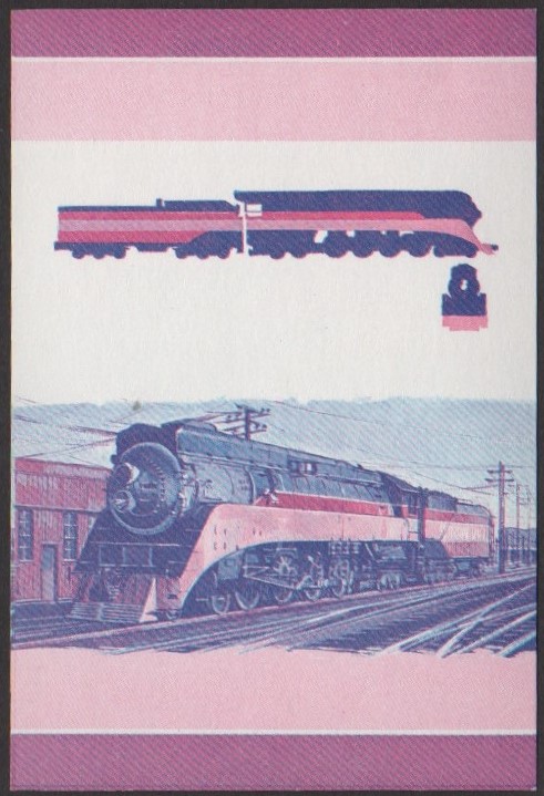 Tuvalu 1st Series 1c 1941 Class GS-4 Southern Pacific Railroad Locomotive Stamp Blue-Red Stage Color Proof