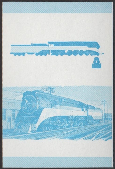 Tuvalu 1st Series 1c 1941 Class GS-4 Southern Pacific Railroad Locomotive Stamp Blue Stage Color Proof