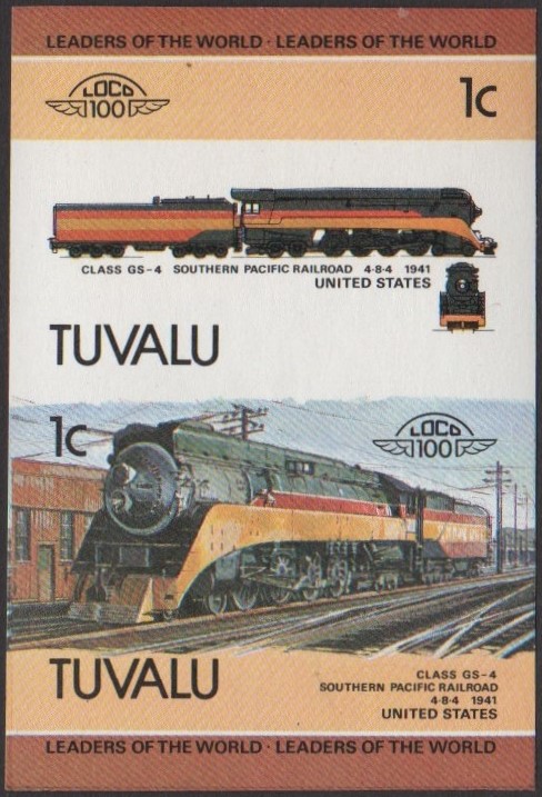Tuvalu 1st Series 1c 1941 Class GS-4 Southern Pacific Railroad Locomotive Stamp Final Stage Color Proof