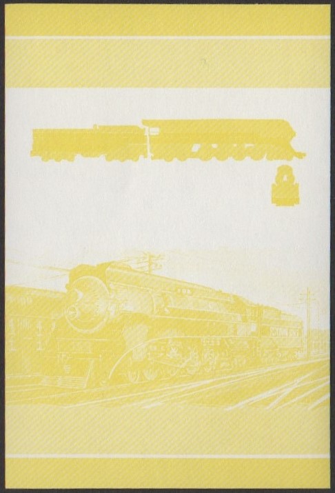 Tuvalu 1st Series 1c 1941 Class GS-4 Southern Pacific Railroad Locomotive Stamp Yellow Stage Color Proof