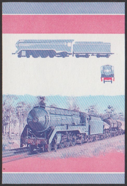 Tuvalu 1st Series 40c 1943 Class C38 4-6-2 New South Wales Government Railways Locomotive Stamp Blue-Red Stage Color Proof