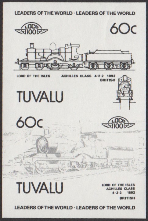 Tuvalu 1st Series 60c 1892 Lord of the Isles Achilles Class 4-2-2 Locomotive Stamp Black Stage Color Proof