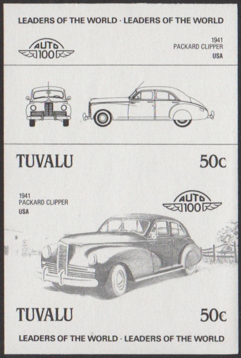 Tuvalu 2nd Series 50c 1941 Packard Clipper Automobile Stamp Black Stage Color Proof