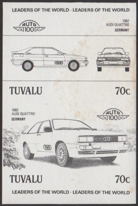 Tuvalu 2nd Series 70c 1982 Audi Quattro Automobile Stamp Black Stage Color Proof