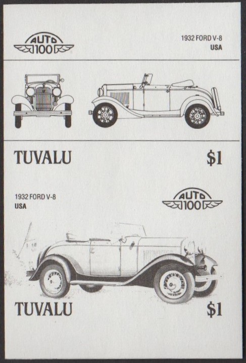 Tuvalu 3rd Series $1.00 1932 Ford V-8 Automobile Stamp Black Stage Color Proof