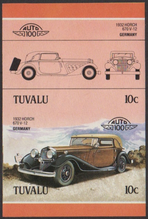Tuvalu 3rd Series 10c 1932 Horch 670 V-12 Automobile Stamp Final Stage Color Proof