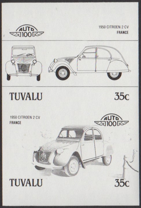 Tuvalu 3rd Series 35c 1950 Citroen 2 CV Automobile Stamp Black Stage Color Proof