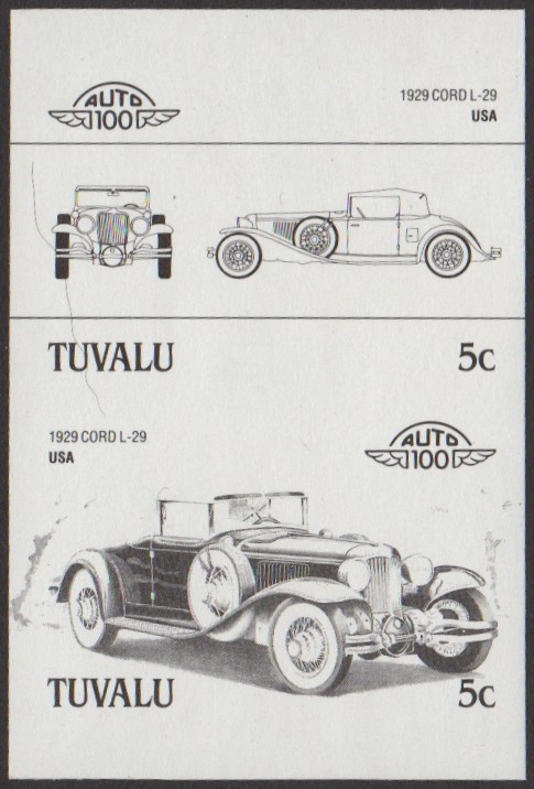 Tuvalu 3rd Series 5c 1929 Cord L-29 Automobile Stamp Black Stage Color Proof