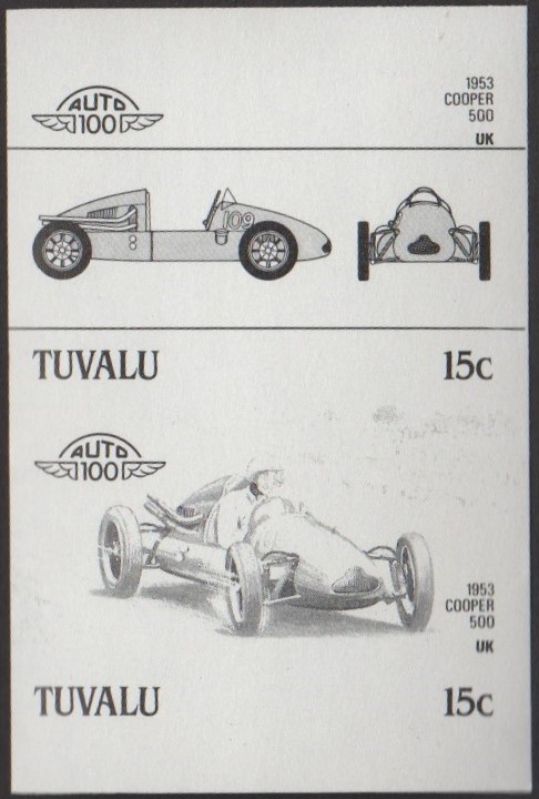 Tuvalu 4th Series 15c 1953 Cooper 500 Automobile Stamp Black Stage Color Proof