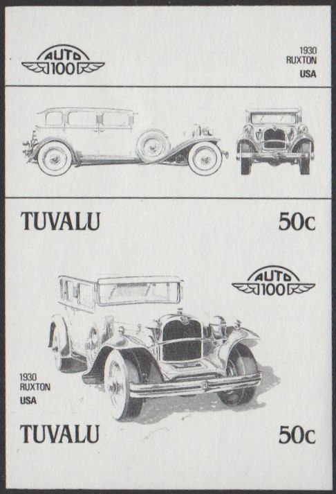 Tuvalu 4th Series 50c 1930 Ruxton Automobile Stamp Black Stage Color Proof