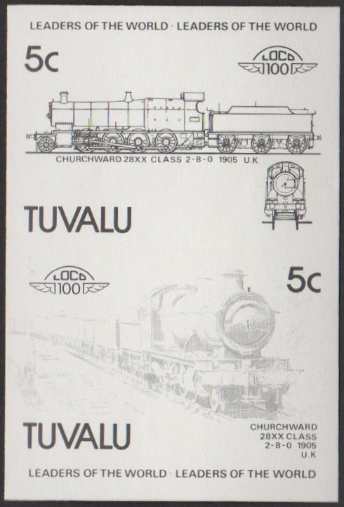 Tuvalu 4th Series 5c 1905 Churchward 28XX Class 2-8-0 Locomotive Stamp Black Stage Color Proof