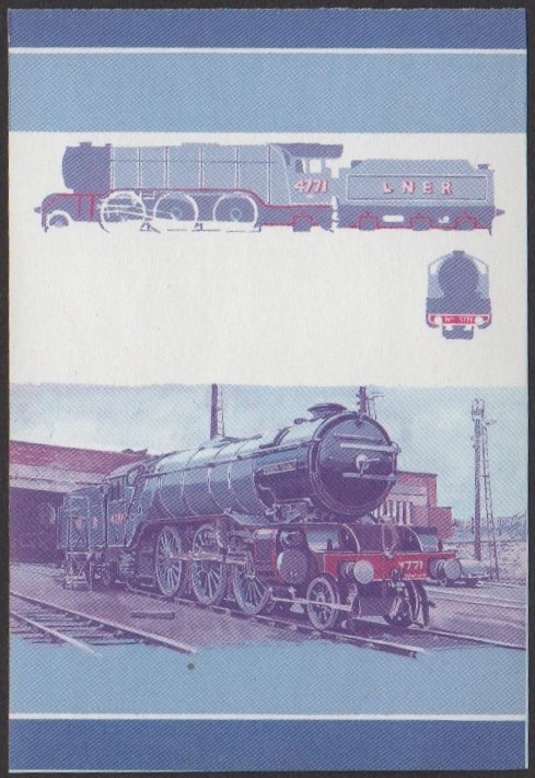 Tuvalu 5th Series 10c 1936 Green Arrow 2-6-2 Locomotive Stamp Blue-Red Stage Color Proof