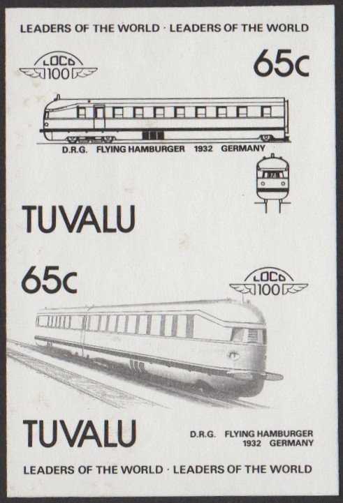 Tuvalu 5th Series 65c 1932 D.R.G. Flying Hamburger Locomotive Stamp Black Stage Color Proof