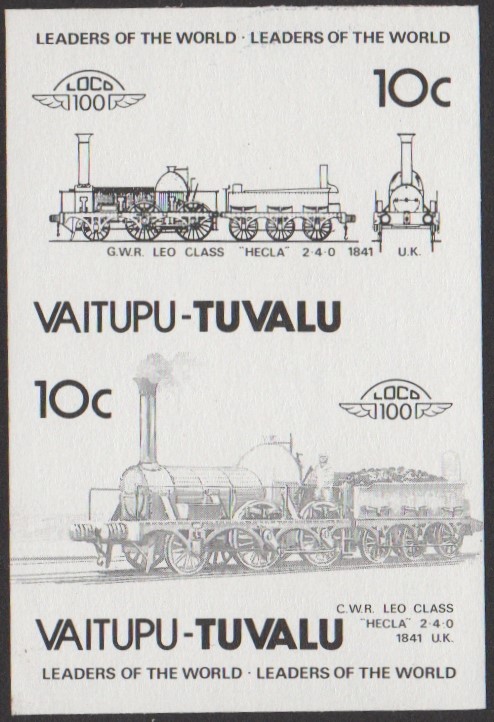 Vaitupu 1st Series 10c 1841 G.W.R. Leo Class HECLA 2-4-0 Locomotive Stamp Black Stage Color Proof
