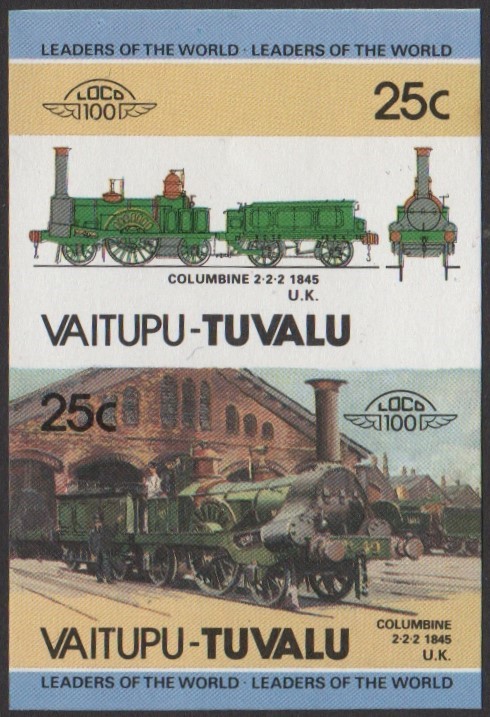 Vaitupu 1st Series 25c 1845 Columbine 2-2-2 Locomotive Stamp Final Stage Color Proof