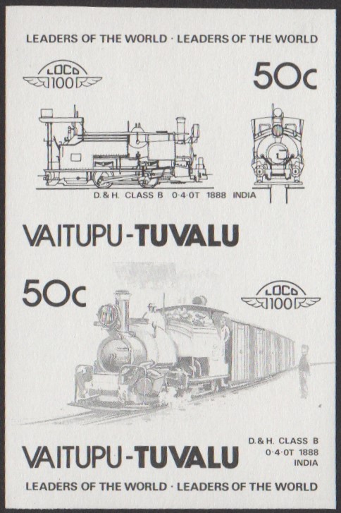Vaitupu 1st Series 50c 1888 D.&H. Class B 0-4-0T Locomotive Stamp Black Stage Color Proof