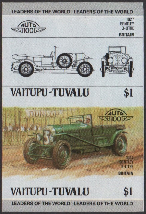 Vaitupu 2nd Series $1.00 1927 Bentley 3-Litre Automobile Stamp Final Stage Color Proof