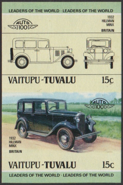 Vaitupu 2nd Series 15c 1932 Hillman Minx Automobile Stamp Final Stage Color Proof