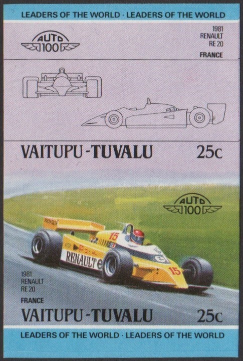 Vaitupu 2nd Series 25c 1981 Renault RE20 Automobile Stamp Final Stage Color Proof