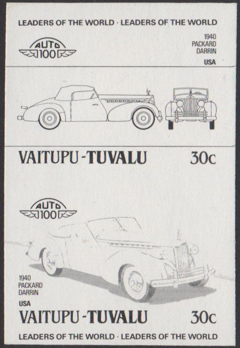 Vaitupu 2nd Series 30c 1940 Packard Darrin Automobile Stamp Black Stage Color Proof