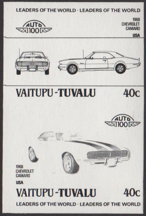 Vaitupu 2nd Series 40c 1968 Chevrolet Camaro Automobile Stamp Black Stage Color Proof