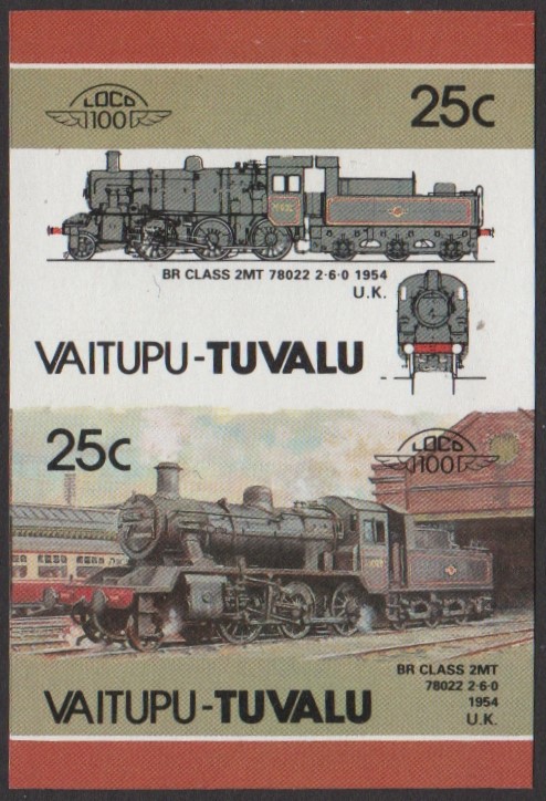 Vaitupu 2nd Series 25c 1954 BR Class 2MT 78022 2-6-0 Locomotive Stamp Final Stage Color Proof