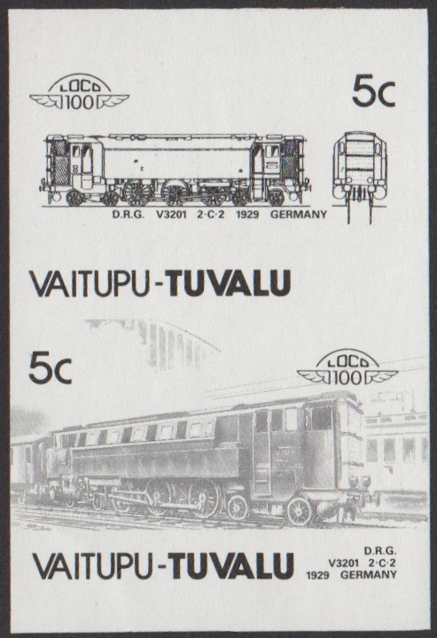 Vaitupu 2nd Series 5c 1929 D.R.G. V3201 2-C-2 Locomotive Stamp Black Stage Color Proof