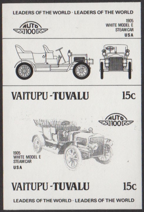 Vaitupu 3rd Series 15c 1905 White Model E Steam Car Automobile Stamp Black Stage Color Proof