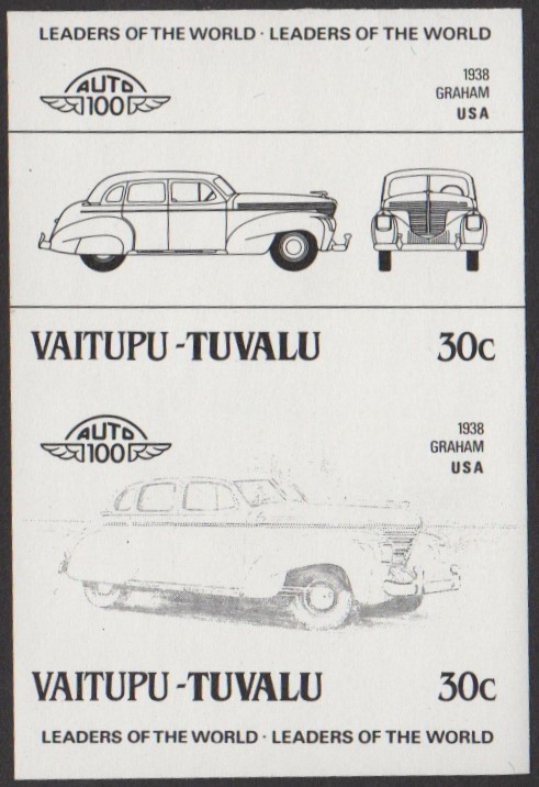 Vaitupu 3rd Series 30c 1938 Graham Automobile Stamp Black Stage Color Proof
