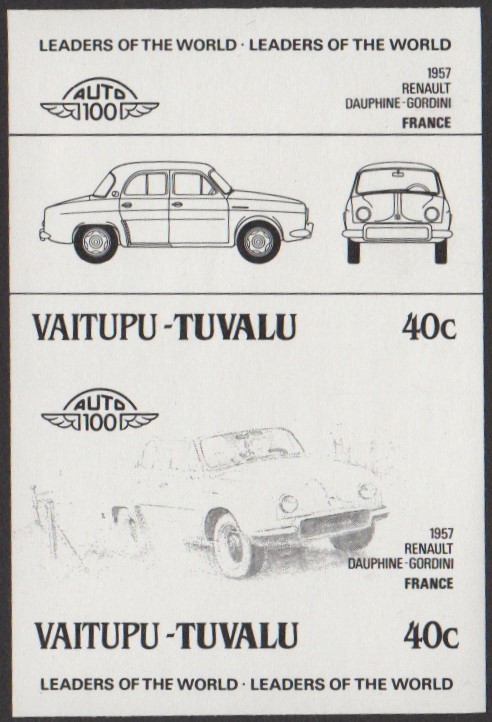Vaitupu 3rd Series 40c 1957 Renault Dauphine-Gordini Automobile Stamp Black Stage Color Proof