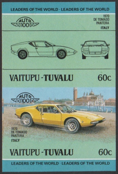 Vaitupu 3rd Series 60c 1970 De Tomaso Pantera Automobile Stamp Final Stage Color Proof