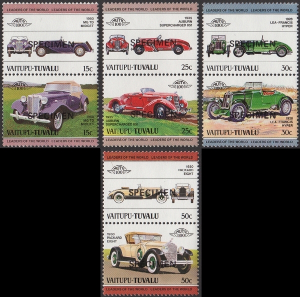 1984 Vaitupu Leaders of the World, Automobiles (1st series) SPECIMEN overprinted Stamps