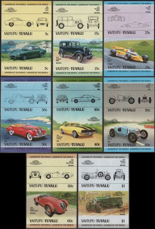 1984 Vaitupu Leaders of the World, Automobiles (2nd series) Imperforate Stamps