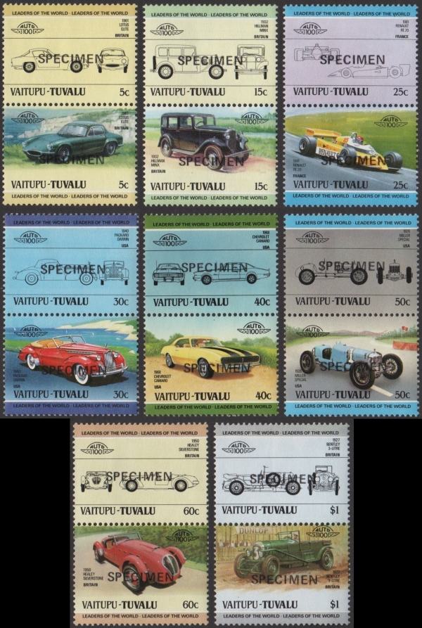 1984 Vaitupu Leaders of the World, Automobiles (2nd series) SPECIMEN overprinted Stamps