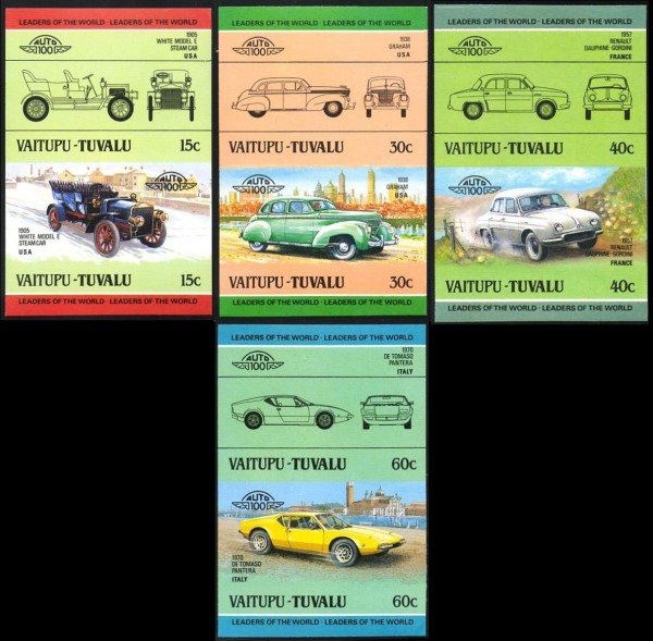 1985 Vaitupu Leaders of the World, Automobiles (3rd series) Imperforate Stamps