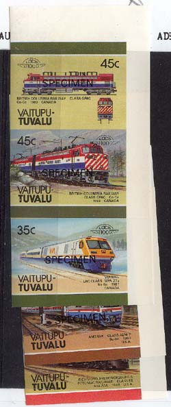 1987 Vaitupu Leaders of the World, Locomotives (3rd series) Imperforate SPECIMEN overprinted Stamps