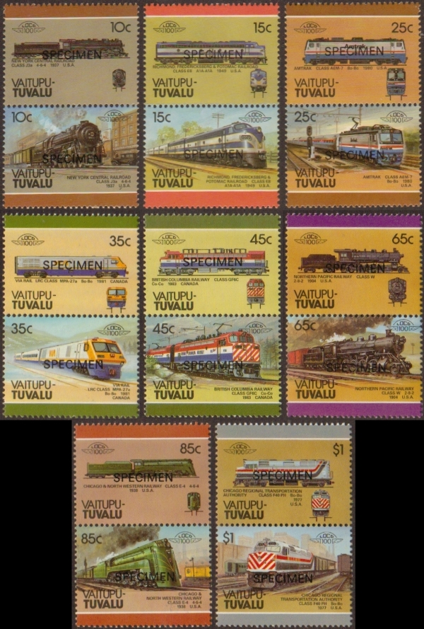 1987 Vaitupu Leaders of the World, Locomotives (3rd series) SPECIMEN overprinted Stamps