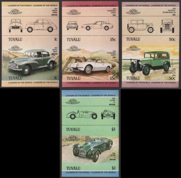 1984 Tuvalu Leaders of the World, Automobiles (1st series) Imperforate Stamps