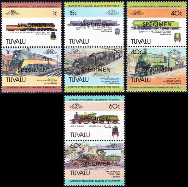 1984 Tuvalu Leaders of the World, Locomotives (1st series) SPECIMEN Overprinted Stamps