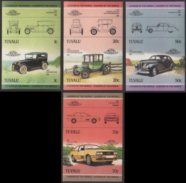 1985 Tuvalu Leaders of the World, Automobiles (2nd series) Imperforate Stamps