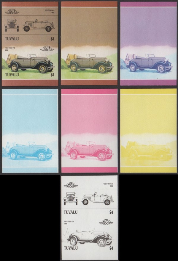 1985 Tuvalu Leaders of the World, Automobiles (3rd series) Progressive Color Proofs