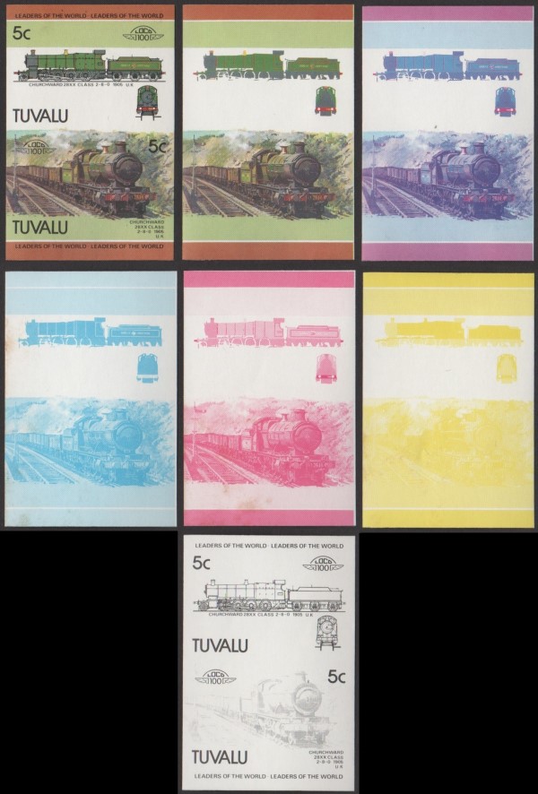 1985 Tuvalu Leaders of the World, Locomotives (4th series) Progressive Color Proofs